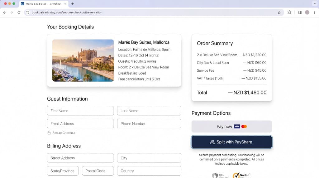 Checkout with Pay now and Split with PayShare